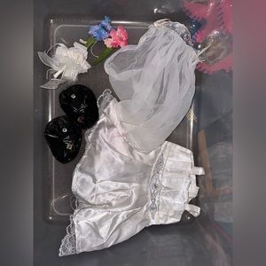 Build A Bear Wedding Dress White Shoes Blue Garter Veil Clothes Satin BABW EUC